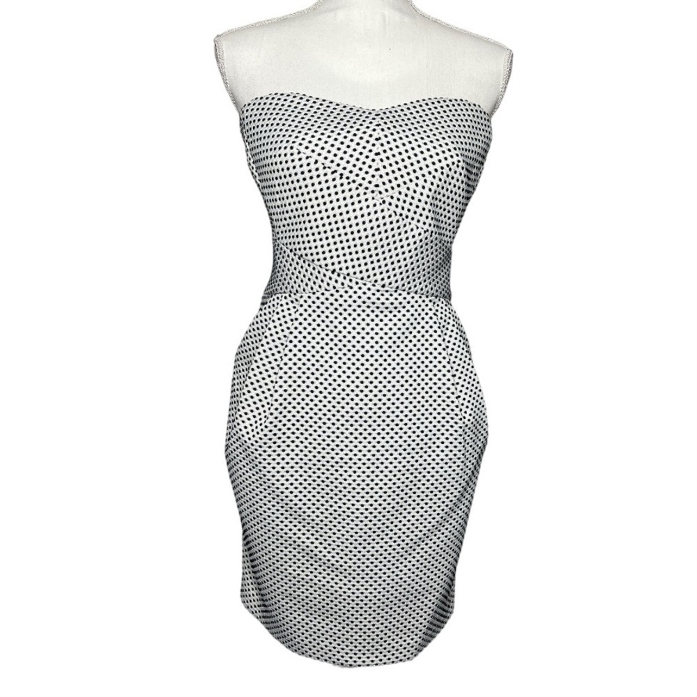 CLUB MONACO White and Dark Blue Polka Dot Strapless Dress. Size 10